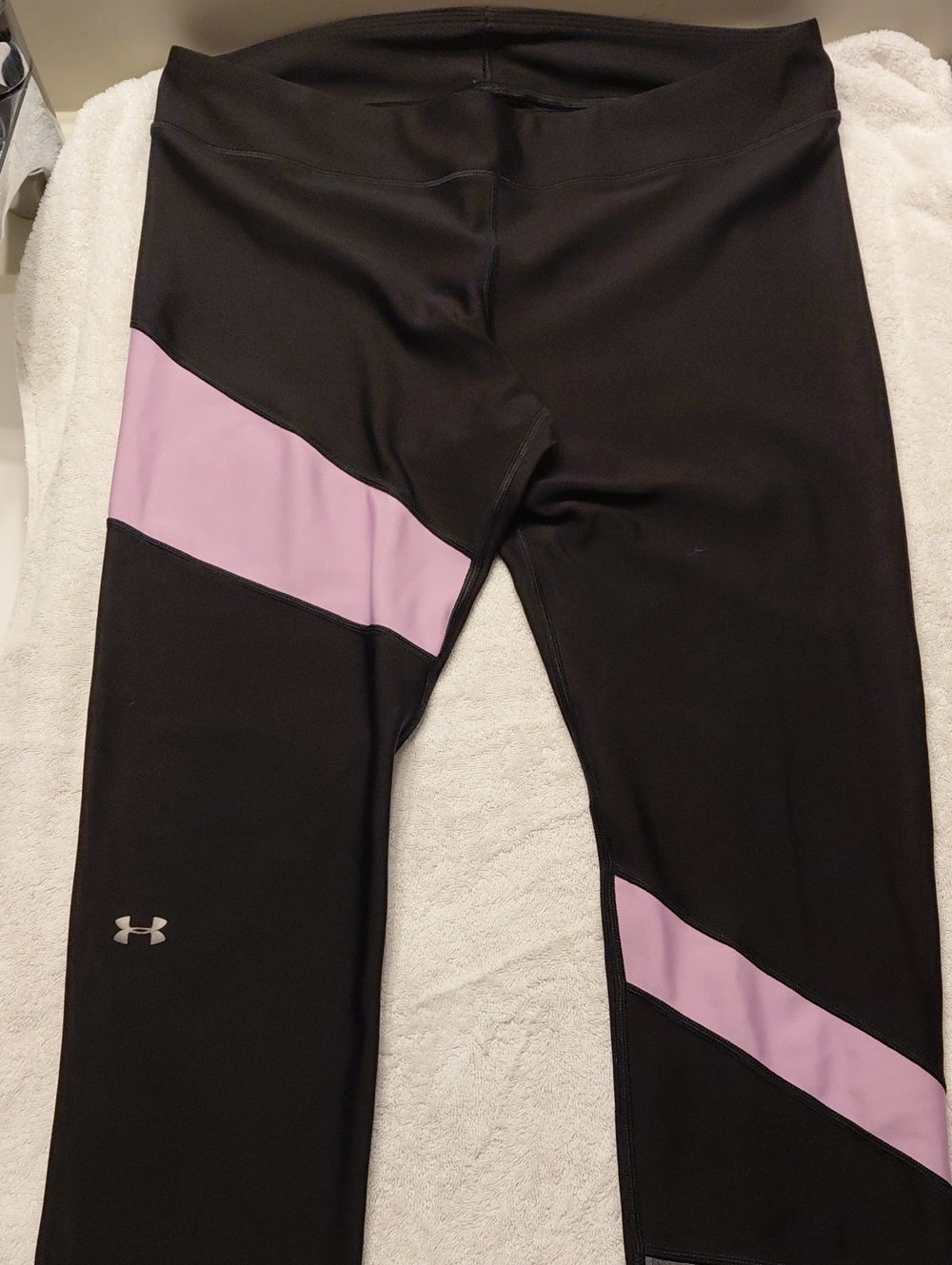 Under Armour Women's Black Leggings with Light Pink Diagonal Panels
